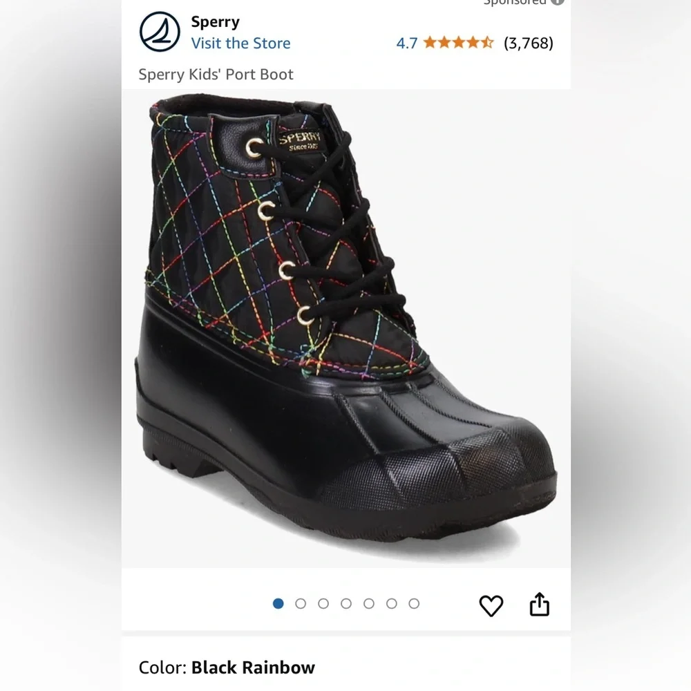 NWOT Sperry Toddler size 8M Port Boots w/ Multicolor Stitching
